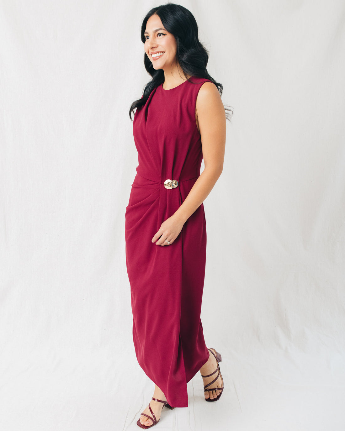 Octavia Gold Buckle Detail Midi Dress