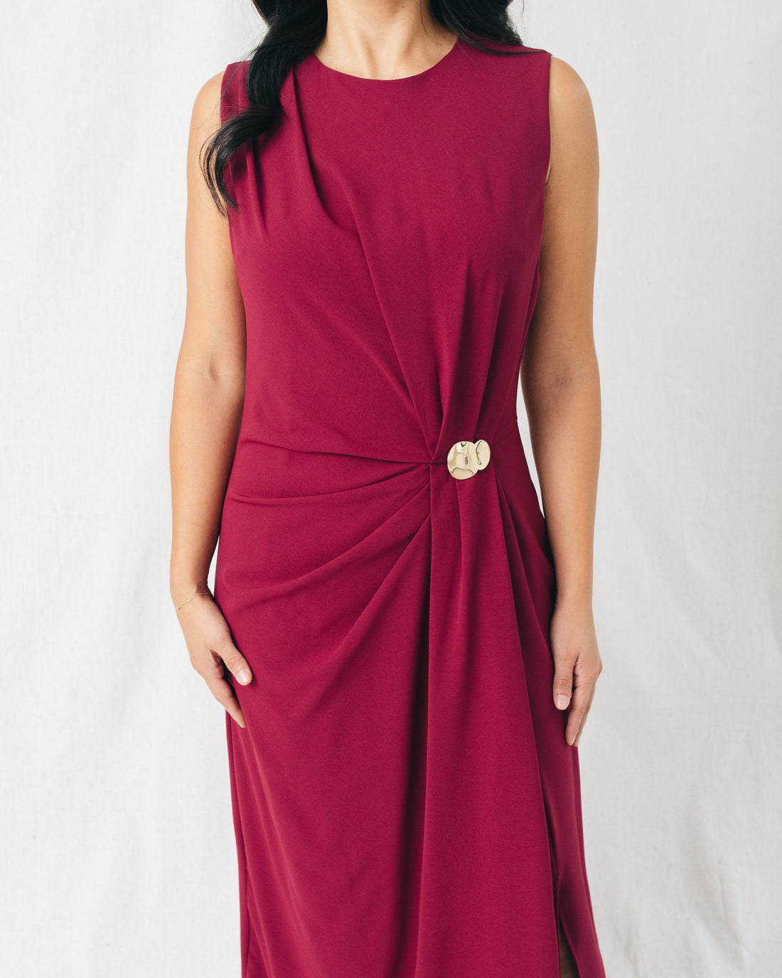Octavia Gold Buckle Detail Midi Dress