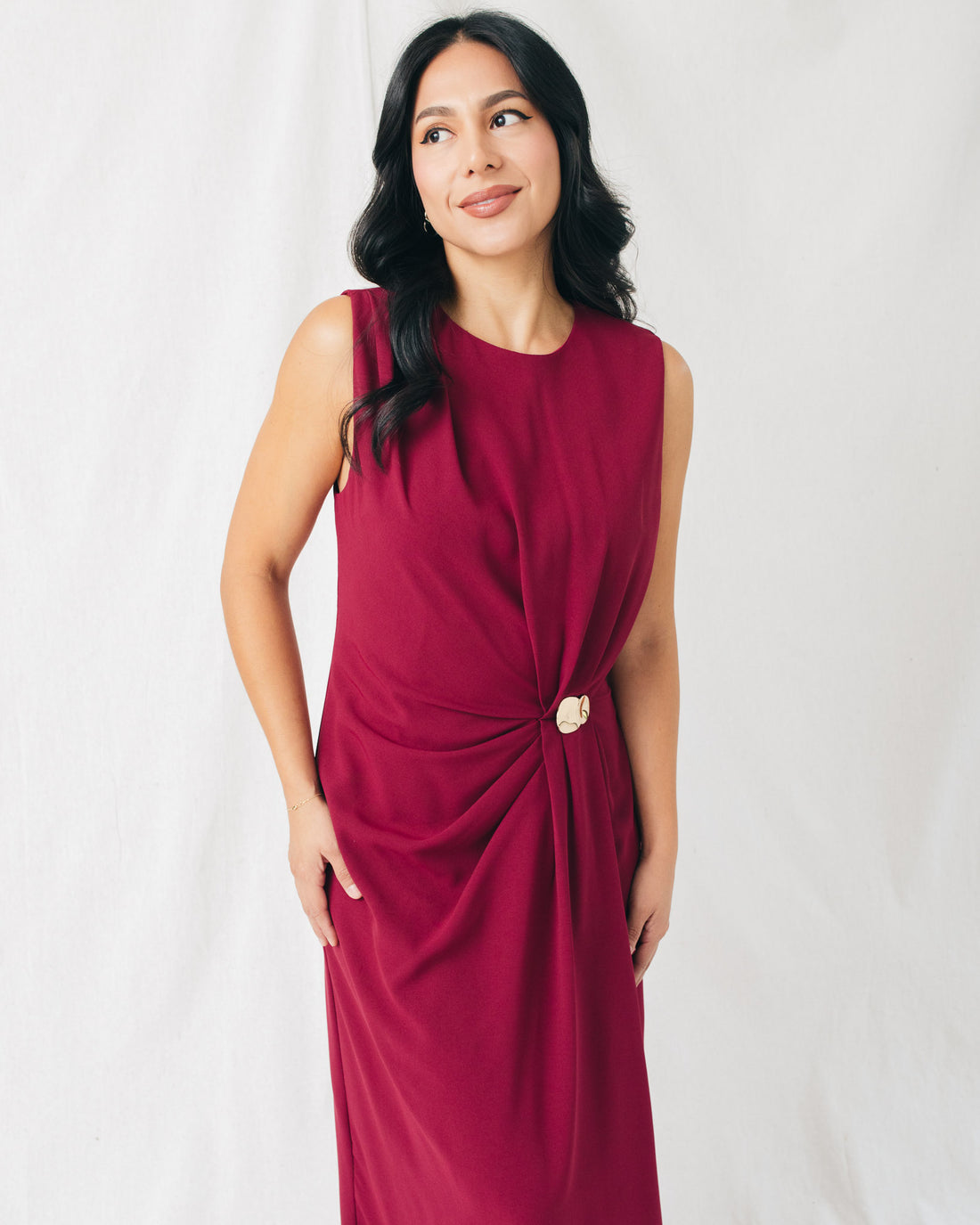 Octavia Gold Buckle Detail Midi Dress
