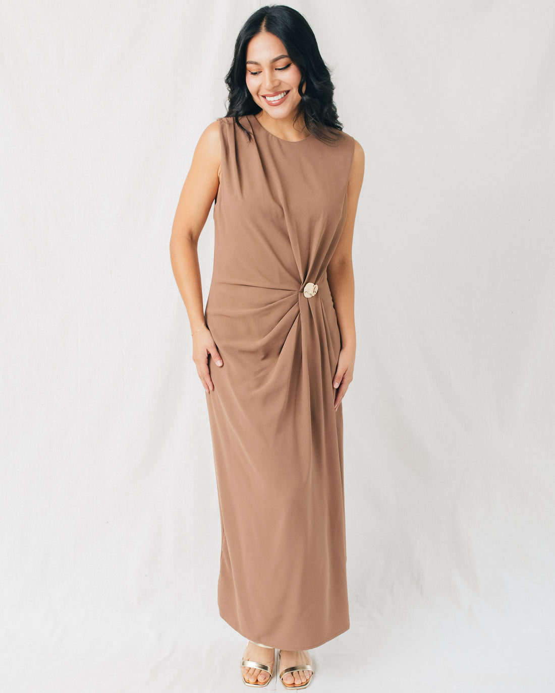 Octavia Gold Buckle Detail Midi Dress