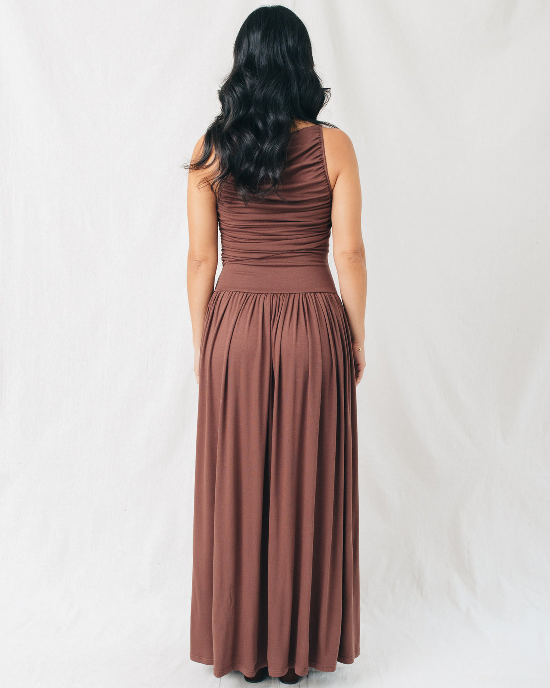 Leni Boat Neck Ruched Maxi Dress