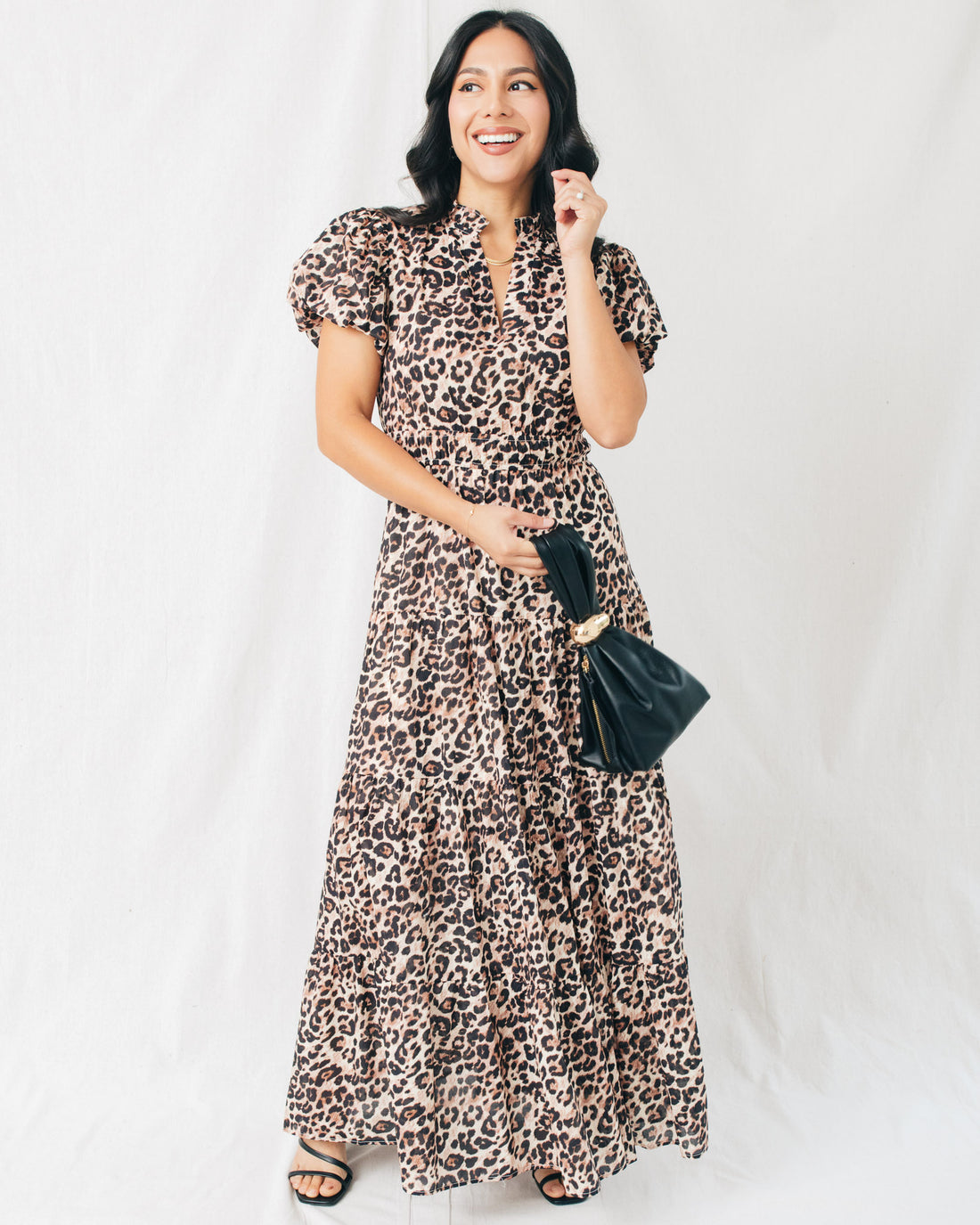 Aisling Elastic Waist Tiered Midi Dress