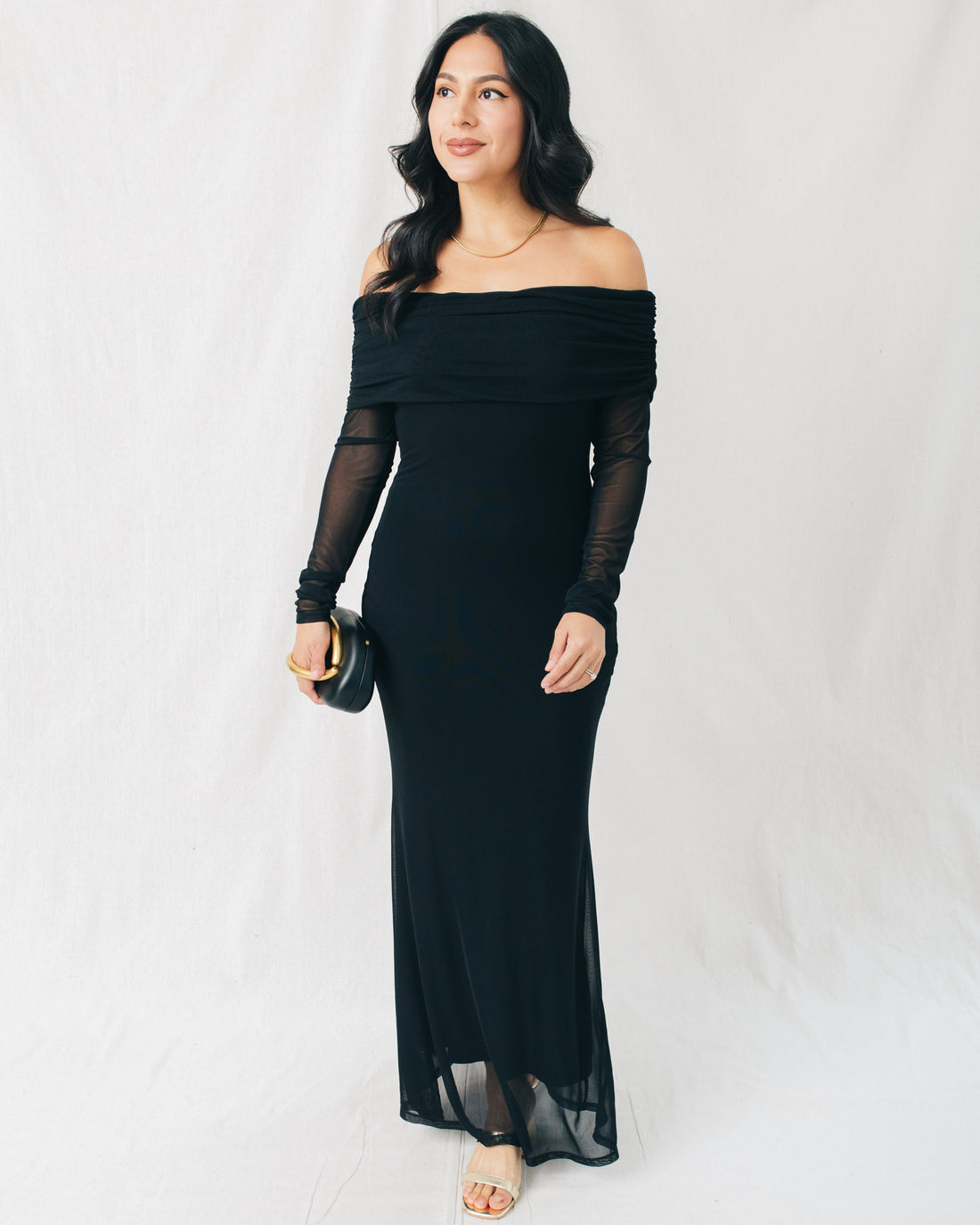 Viola Ruched Off Shoulder Long Sleeve Maxi Dress