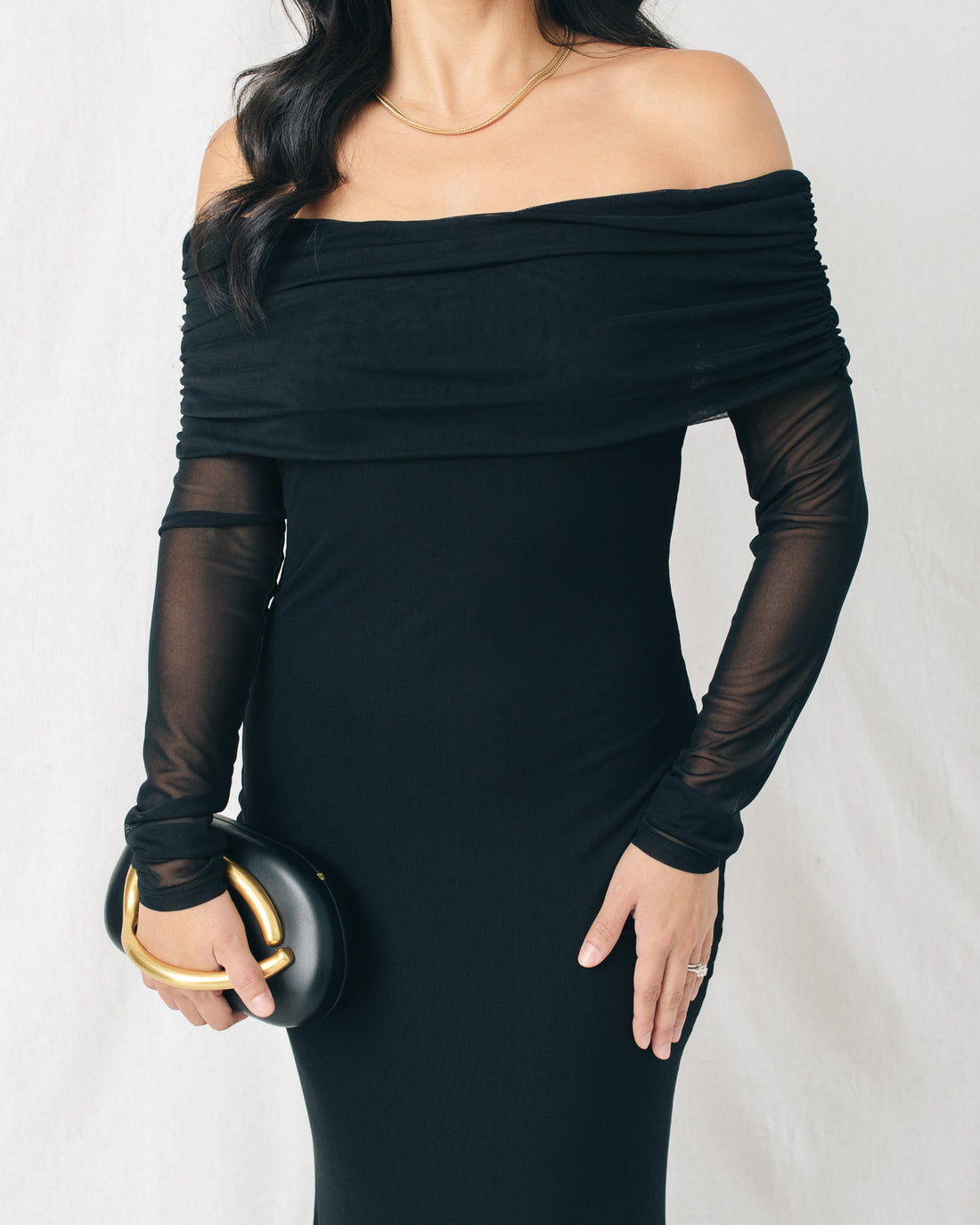 Viola Ruched Off Shoulder Long Sleeve Maxi Dress