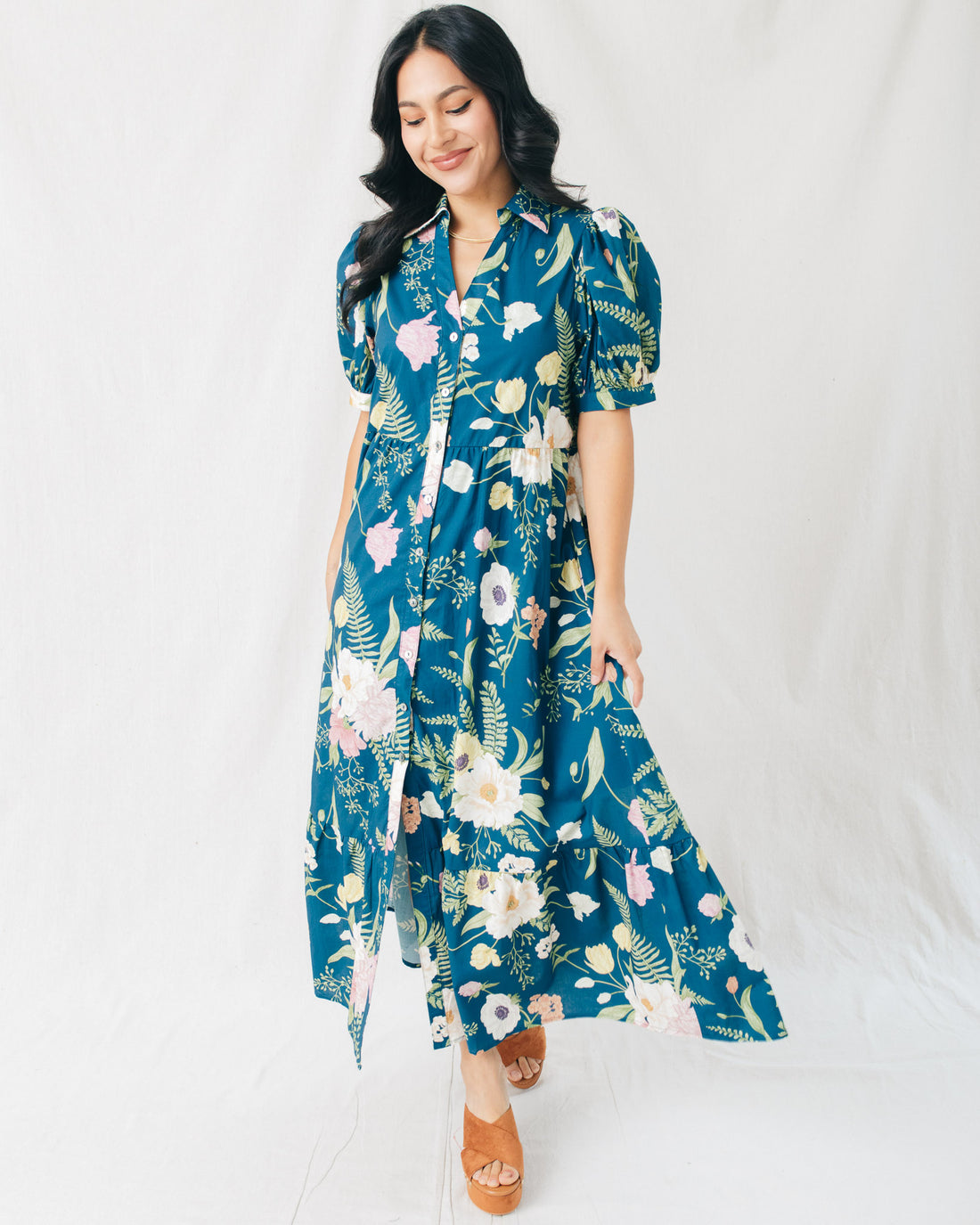 Cerys Floral Print V-Neck Midi Dress