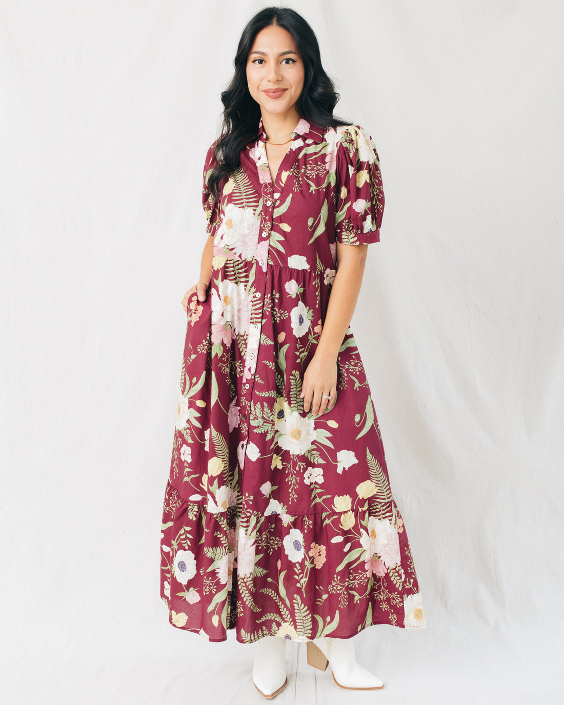 Cerys Floral Print V-Neck Midi Dress