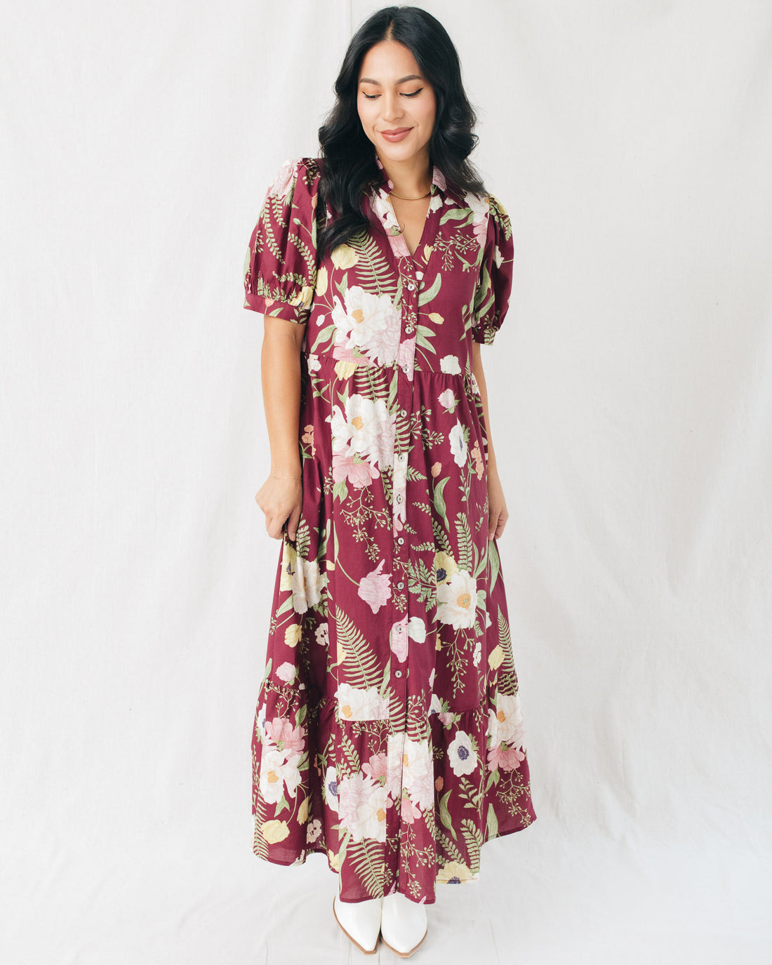 Cerys Floral Print V-Neck Midi Dress