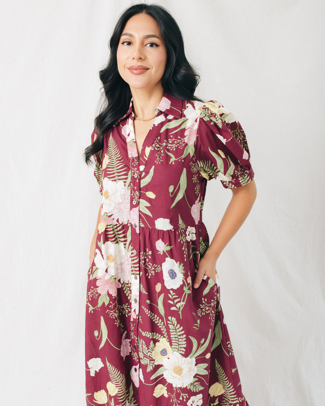 Cerys Floral Print V-Neck Midi Dress
