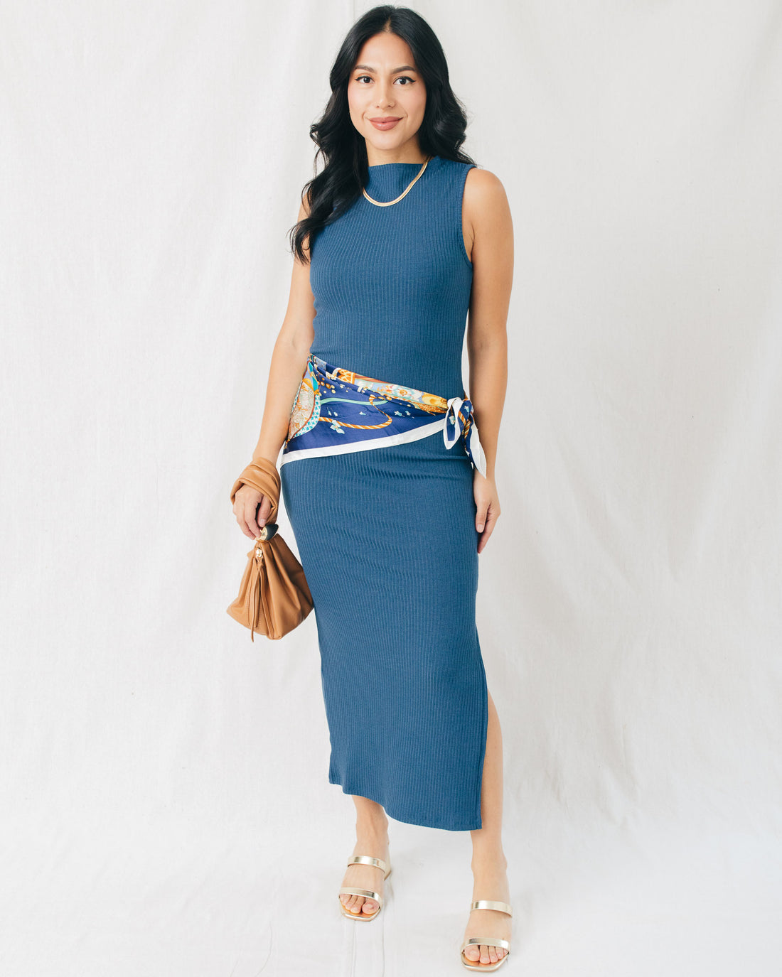 Keep It Simple Sleeveless Mock Neck Slip Midi Dress
