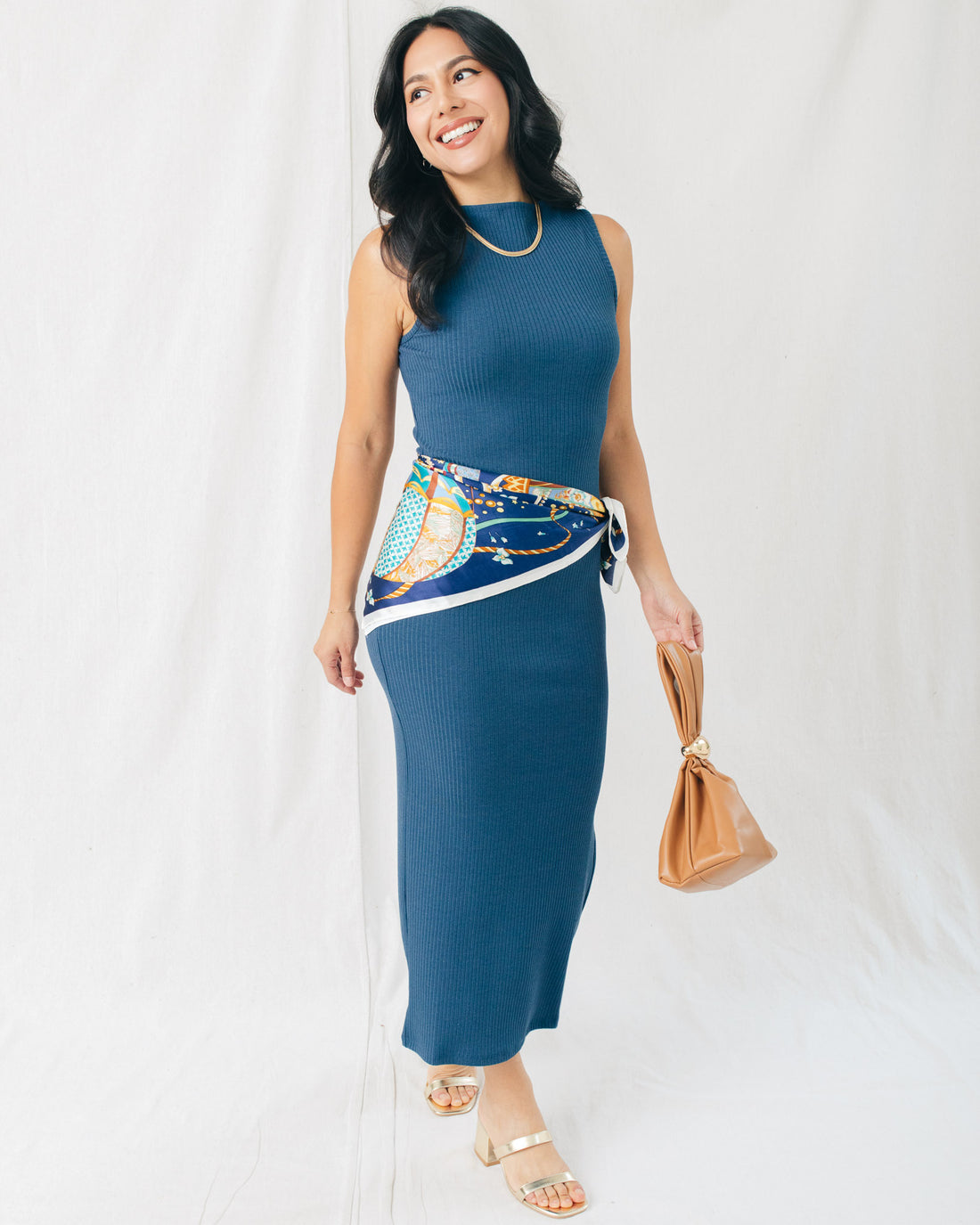 Keep It Simple Sleeveless Mock Neck Slip Midi Dress