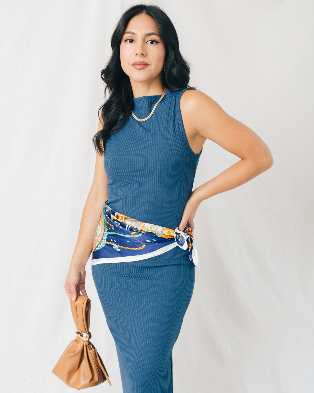 Keep It Simple Sleeveless Mock Neck Slip Midi Dress