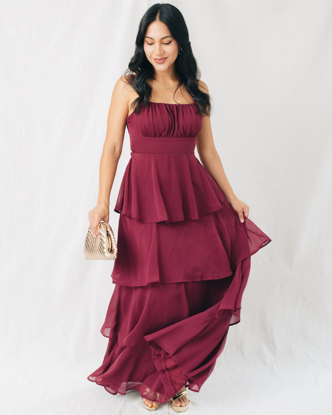 Rosemary Chiffon Tiered Back Tie Maxi Dress