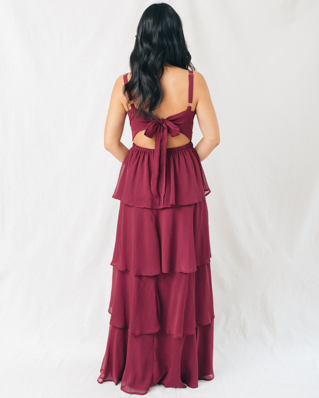 Rosemary Chiffon Tiered Back Tie Maxi Dress