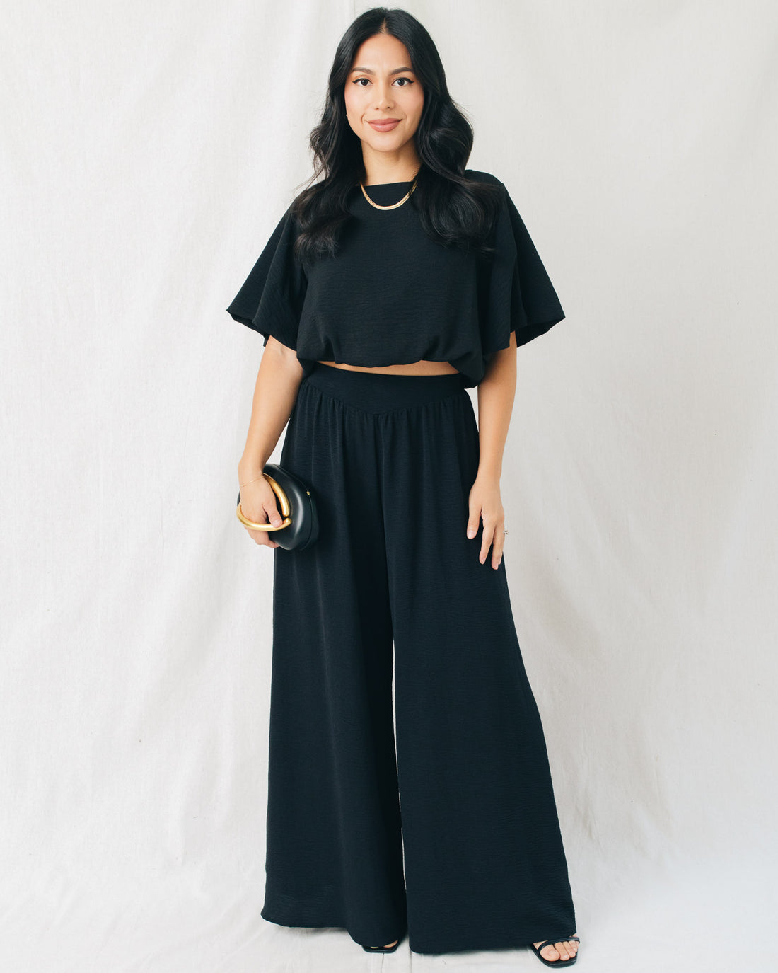 Bahaar Matte Crepe Bubble Sleeve Crop Top