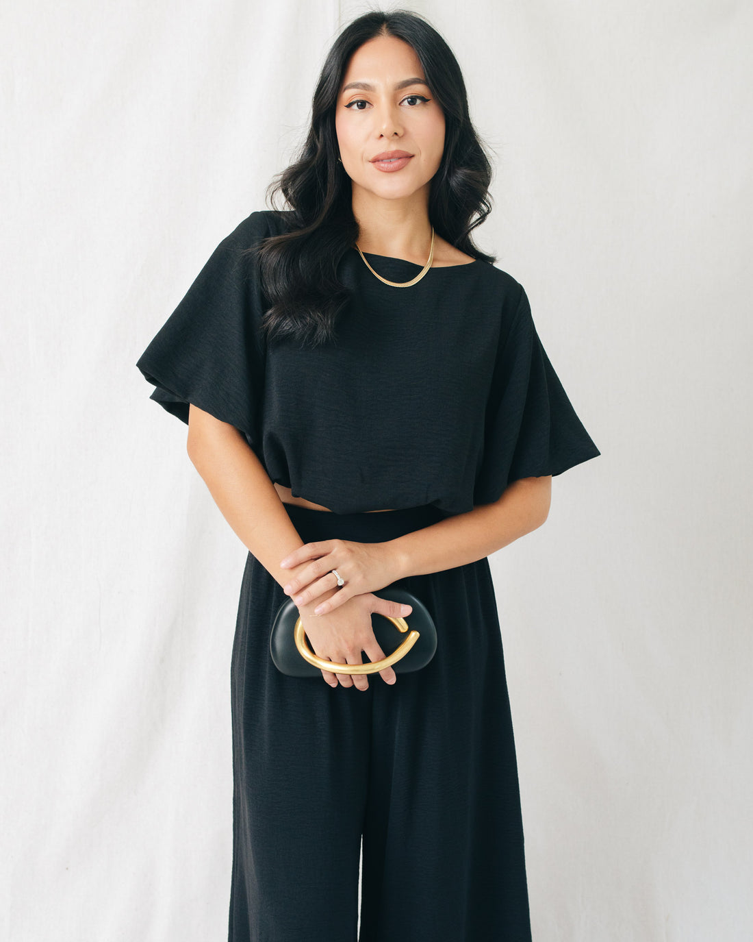 Bahaar Matte Crepe Bubble Sleeve Crop Top