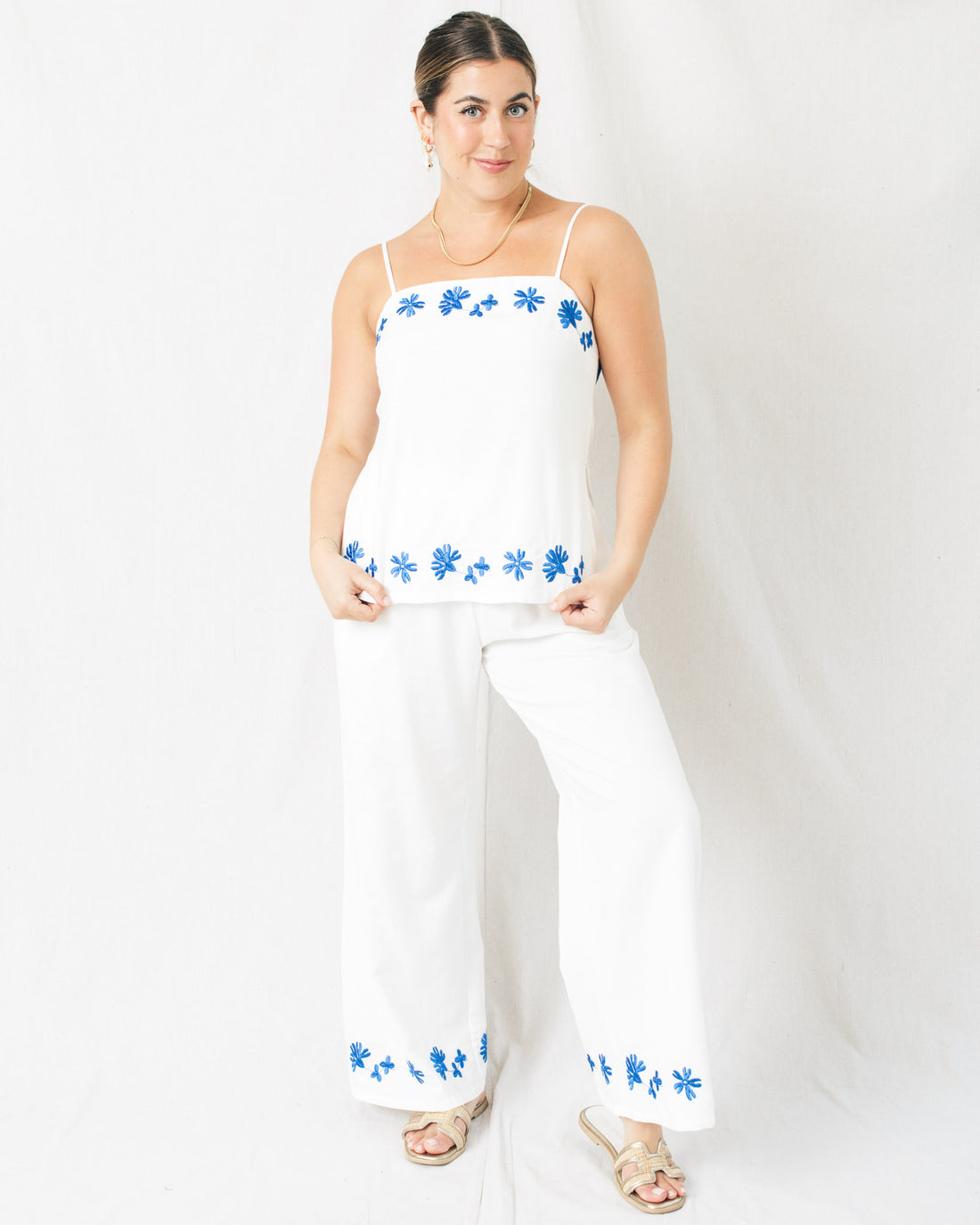 Reina Floral Embroidered Wide Pants