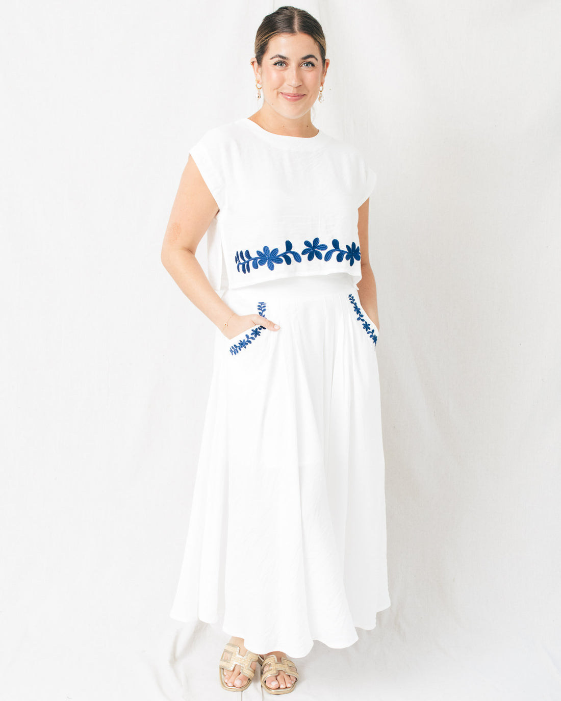 Elissa Floral Embroidered Wide Skirt