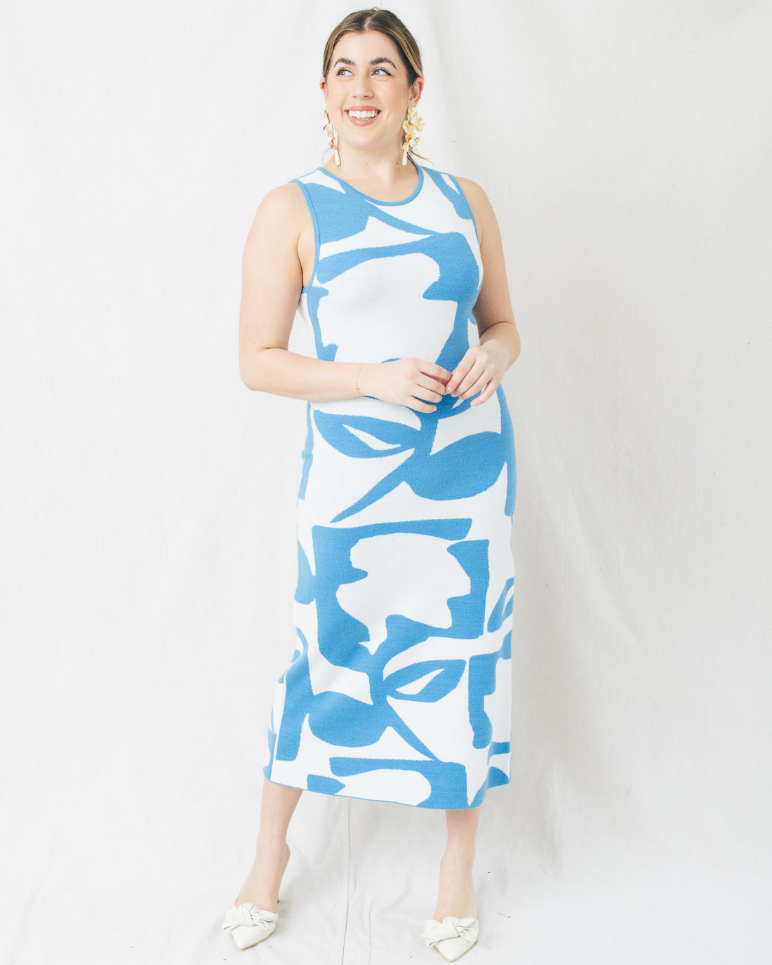 Cameron Abstract Floral Knit Sleeveless Midi Dress