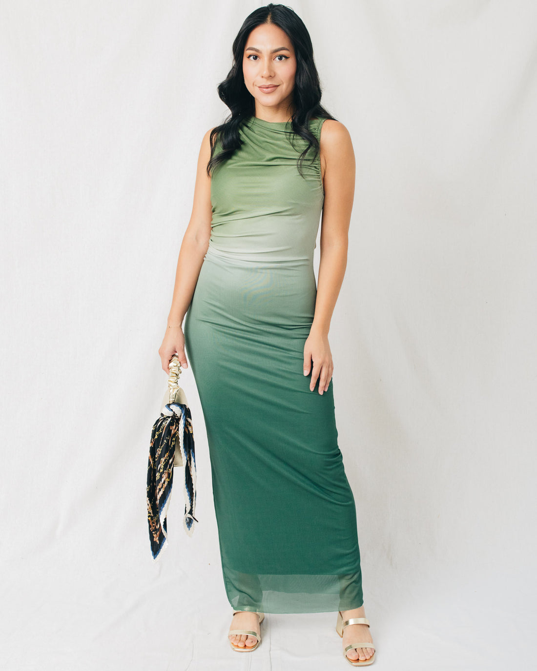 Salma Boat Neck Ruched Ombre Maxi Dress