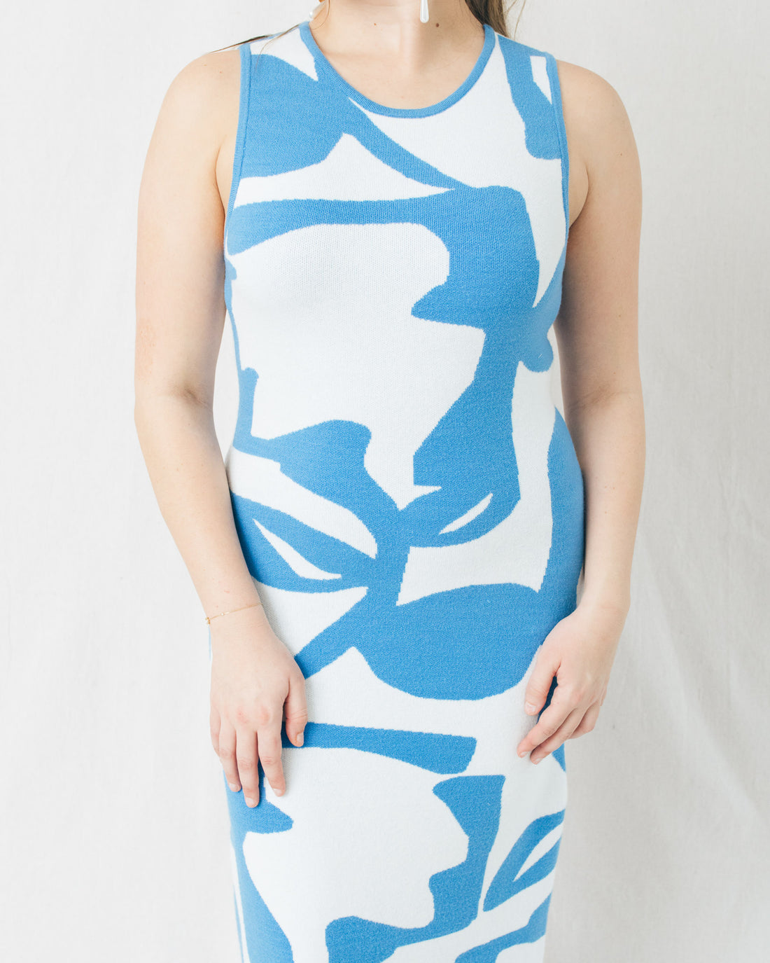 Cameron Abstract Floral Knit Sleeveless Midi Dress