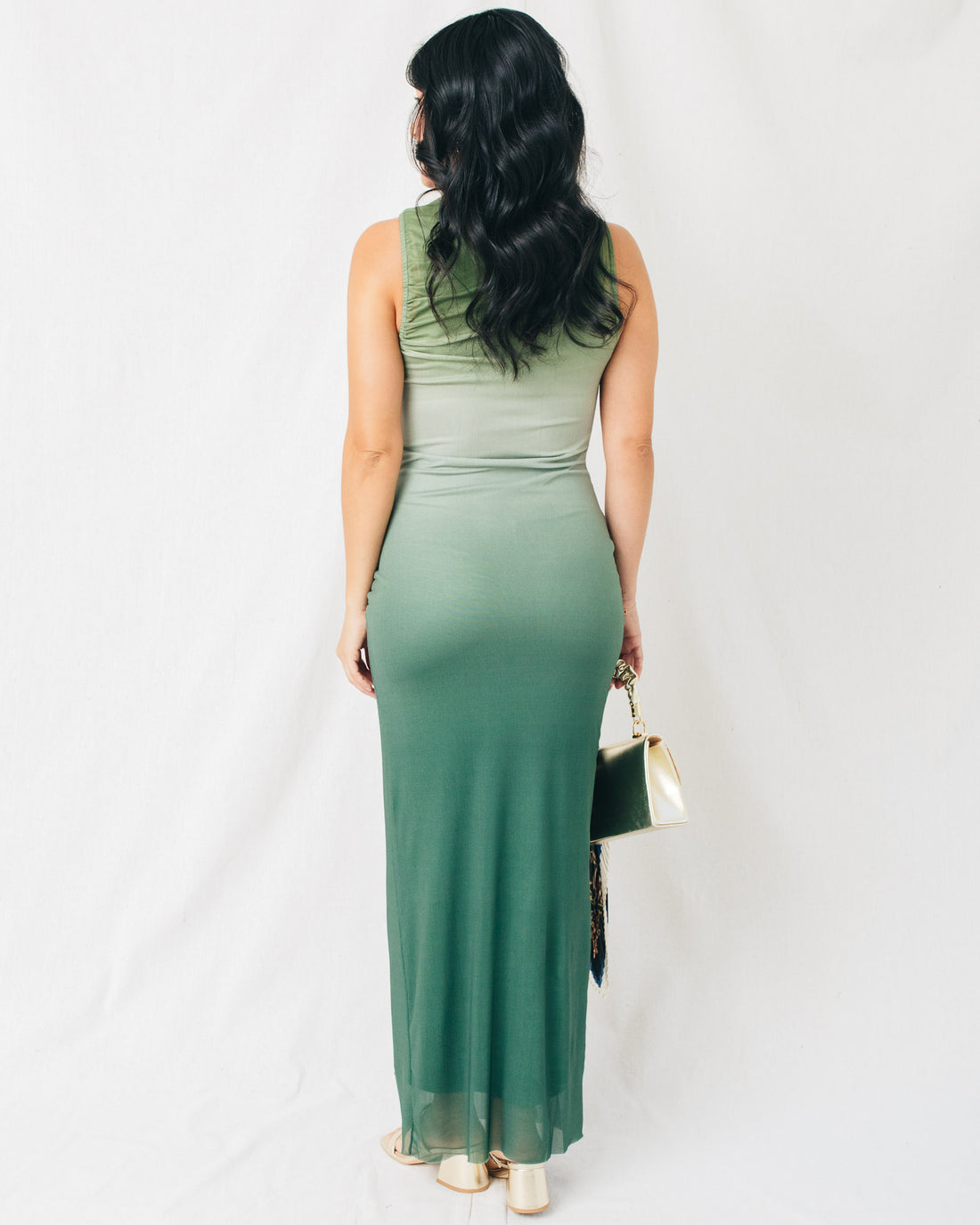 Salma Boat Neck Ruched Ombre Maxi Dress