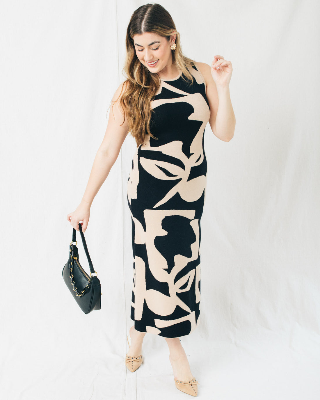 Cameron Abstract Floral Knit Sleeveless Midi Dress