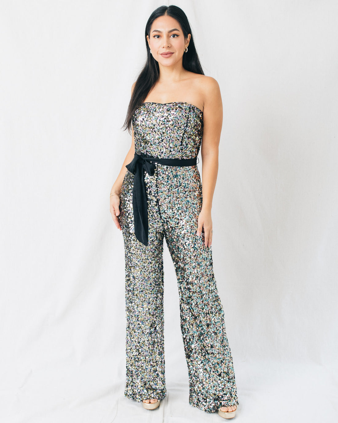 Life's A Party Tube Belted Sequin Jumpsuit