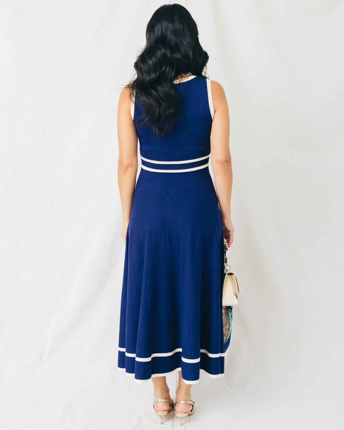 Gianna Square Neck Button Front Detail Knit Midi Dress