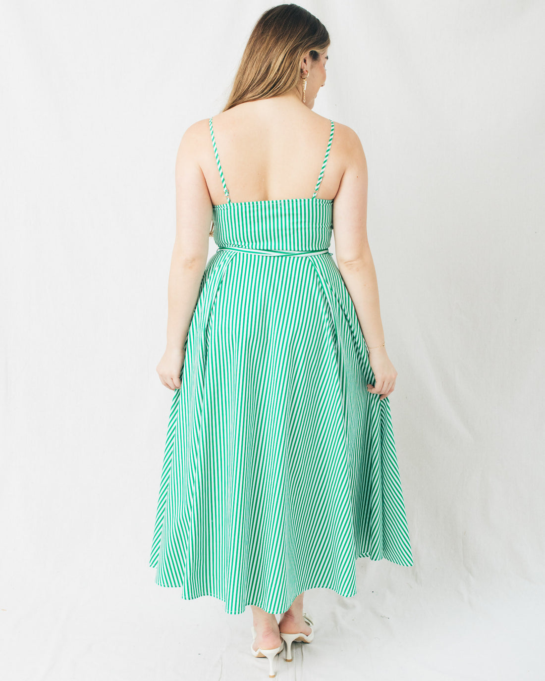 Emilia Striped Plunging Fit And Flare Maxi Dress