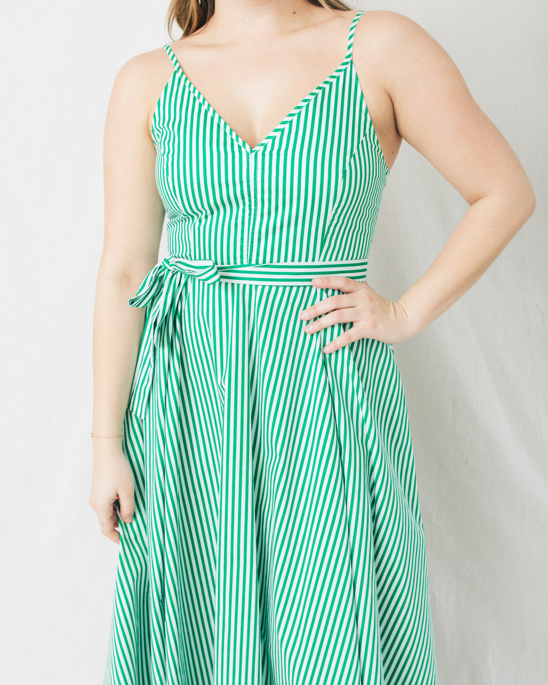 Emilia Striped Plunging Fit And Flare Maxi Dress