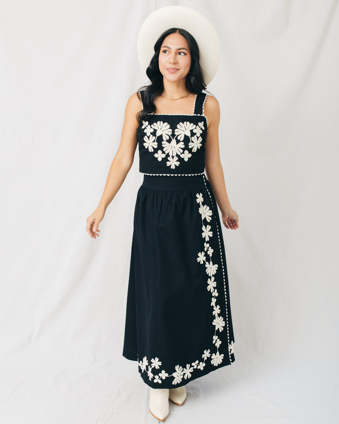 Dalilah High Waist Embroidered Midi Skirt