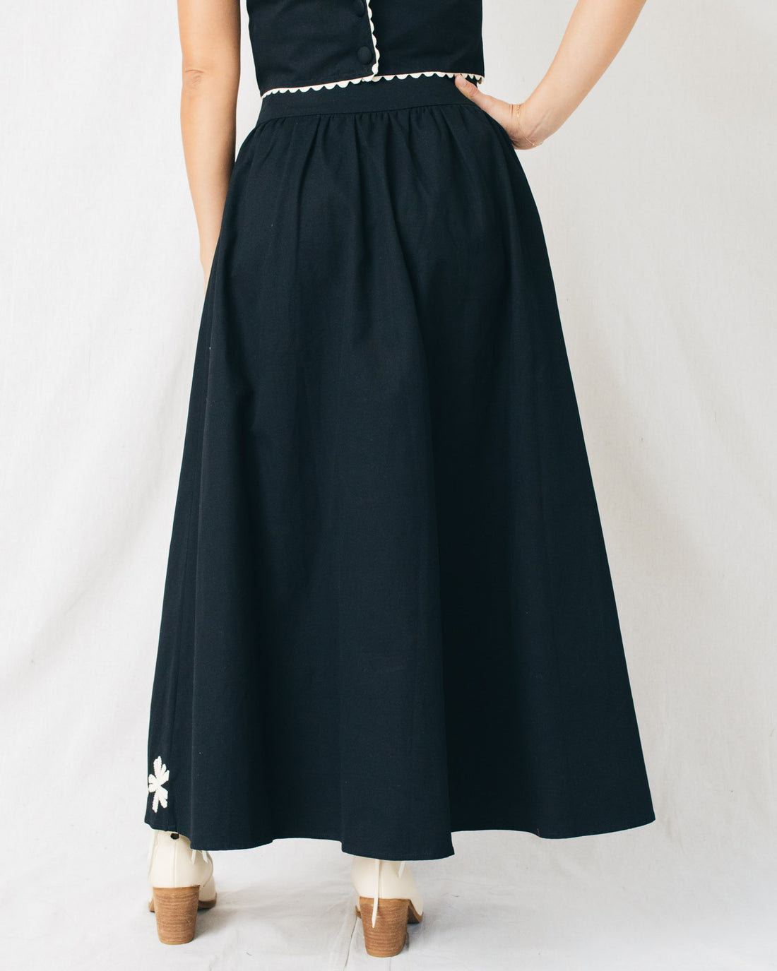 Dalilah High Waist Embroidered Midi Skirt