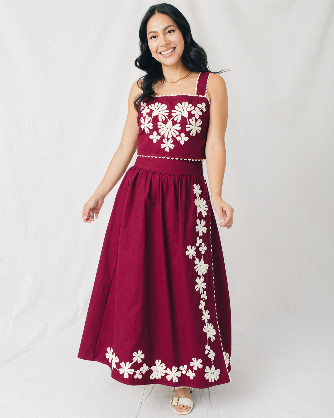 Dalilah High Waist Embroidered Midi Skirt