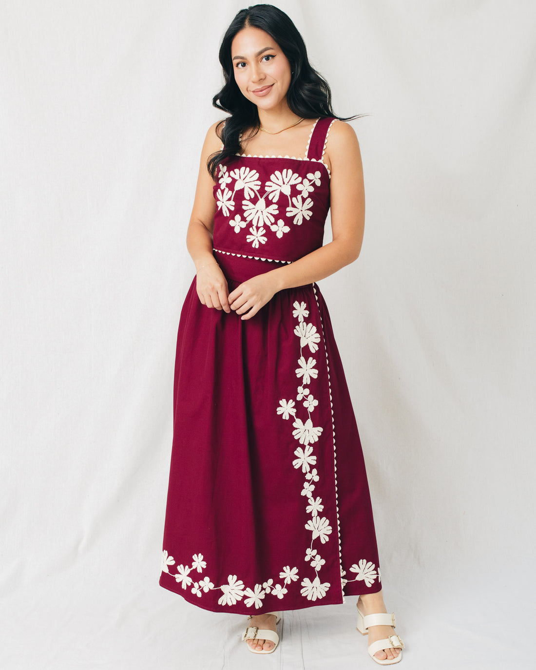 Dalilah High Waist Embroidered Midi Skirt