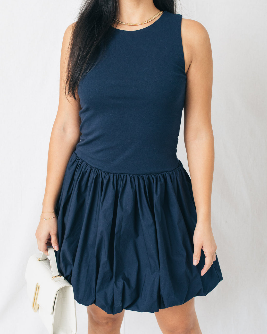 Fashion Lover Crew Neck Bubble Hem Mini Dress