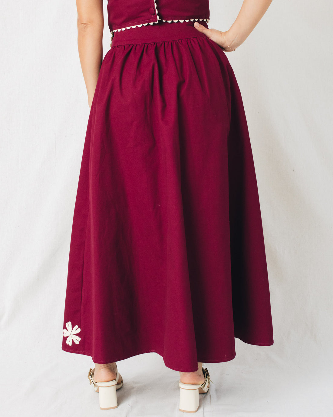 Dalilah High Waist Embroidered Midi Skirt