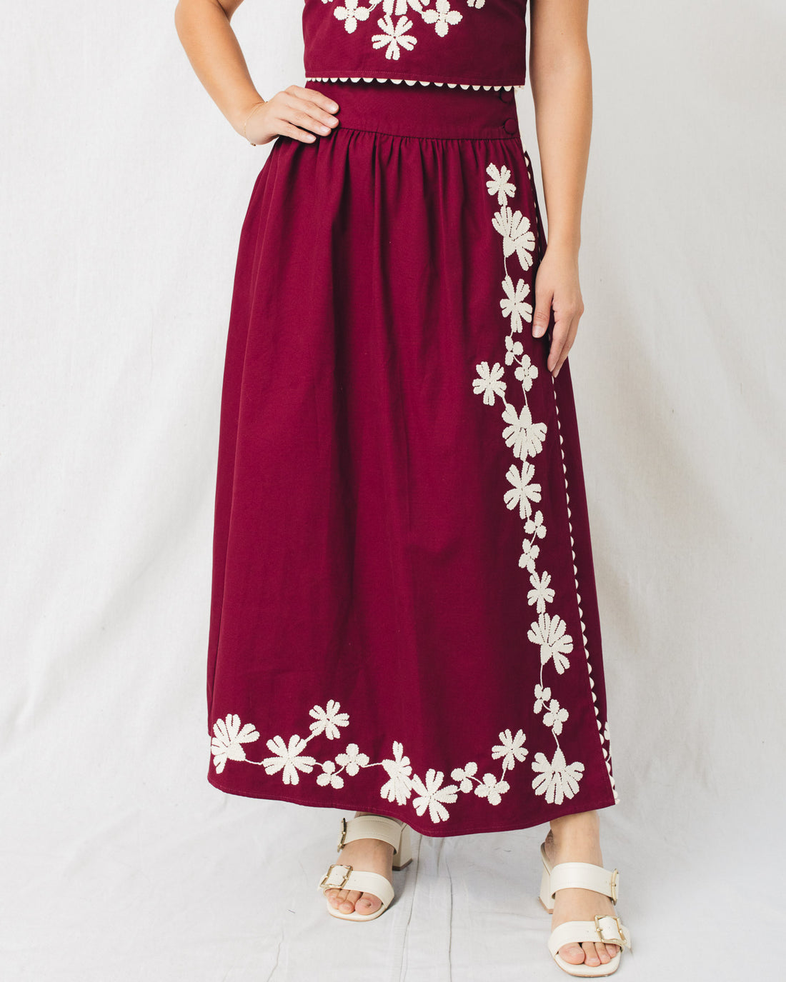 Dalilah High Waist Embroidered Midi Skirt