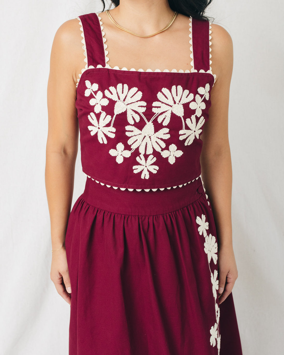 Dalilah Embroidered Wide Strap Crop Top