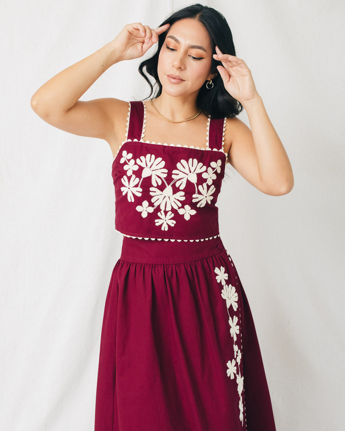 Dalilah Embroidered Wide Strap Crop Top