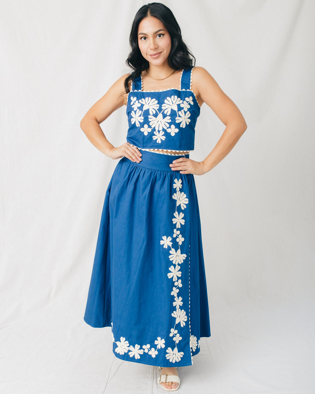Dalilah High Waist Embroidered Midi Skirt