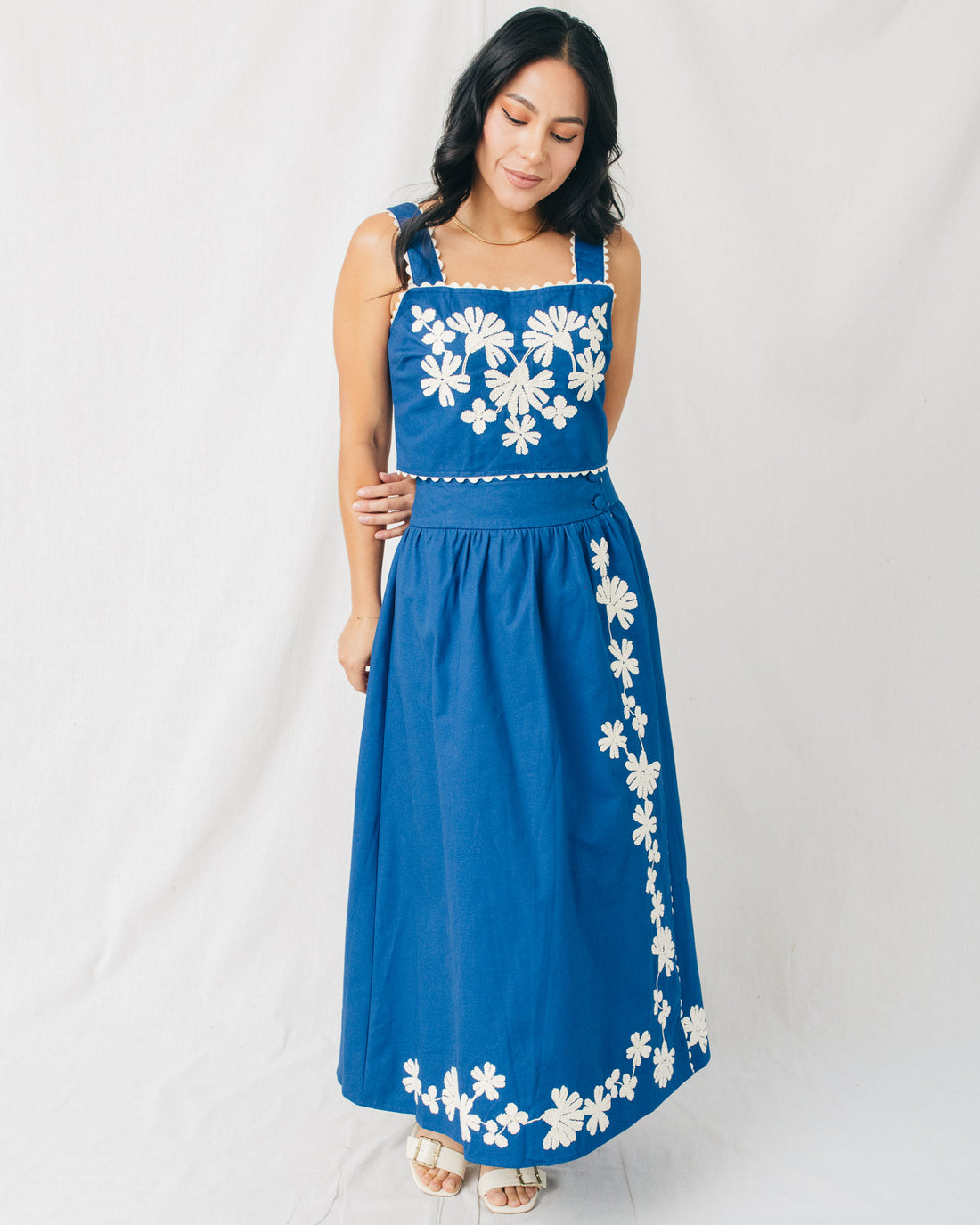 Dalilah High Waist Embroidered Midi Skirt