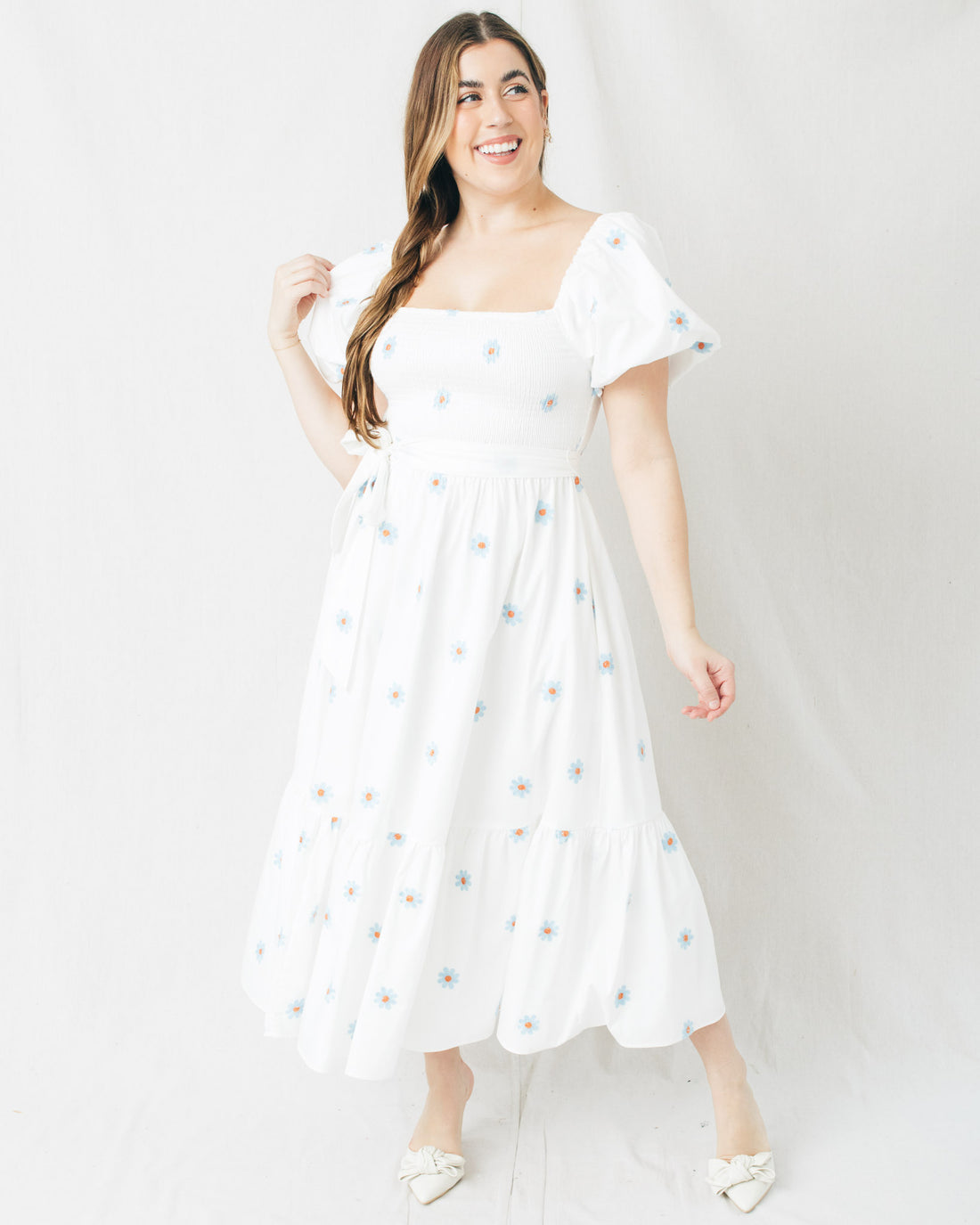 Maggie Puff Sleeve Smocked Midi Dress