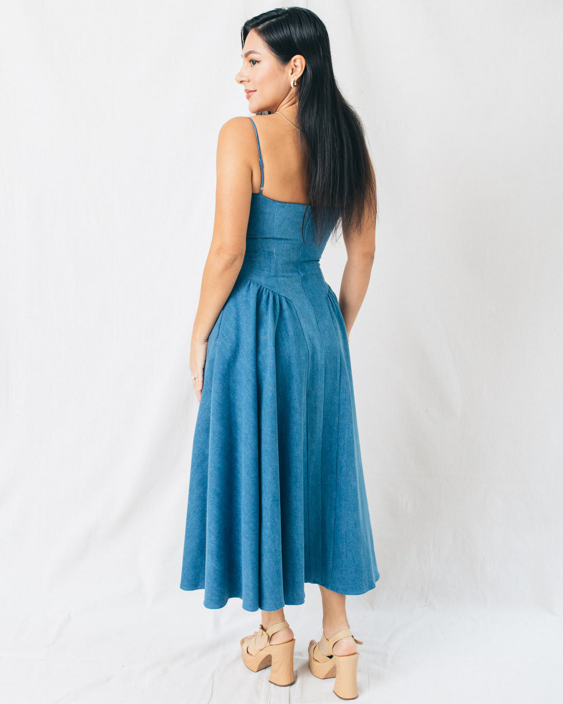 Rodeo Bustier Fit & Flare Denim Midi Dress