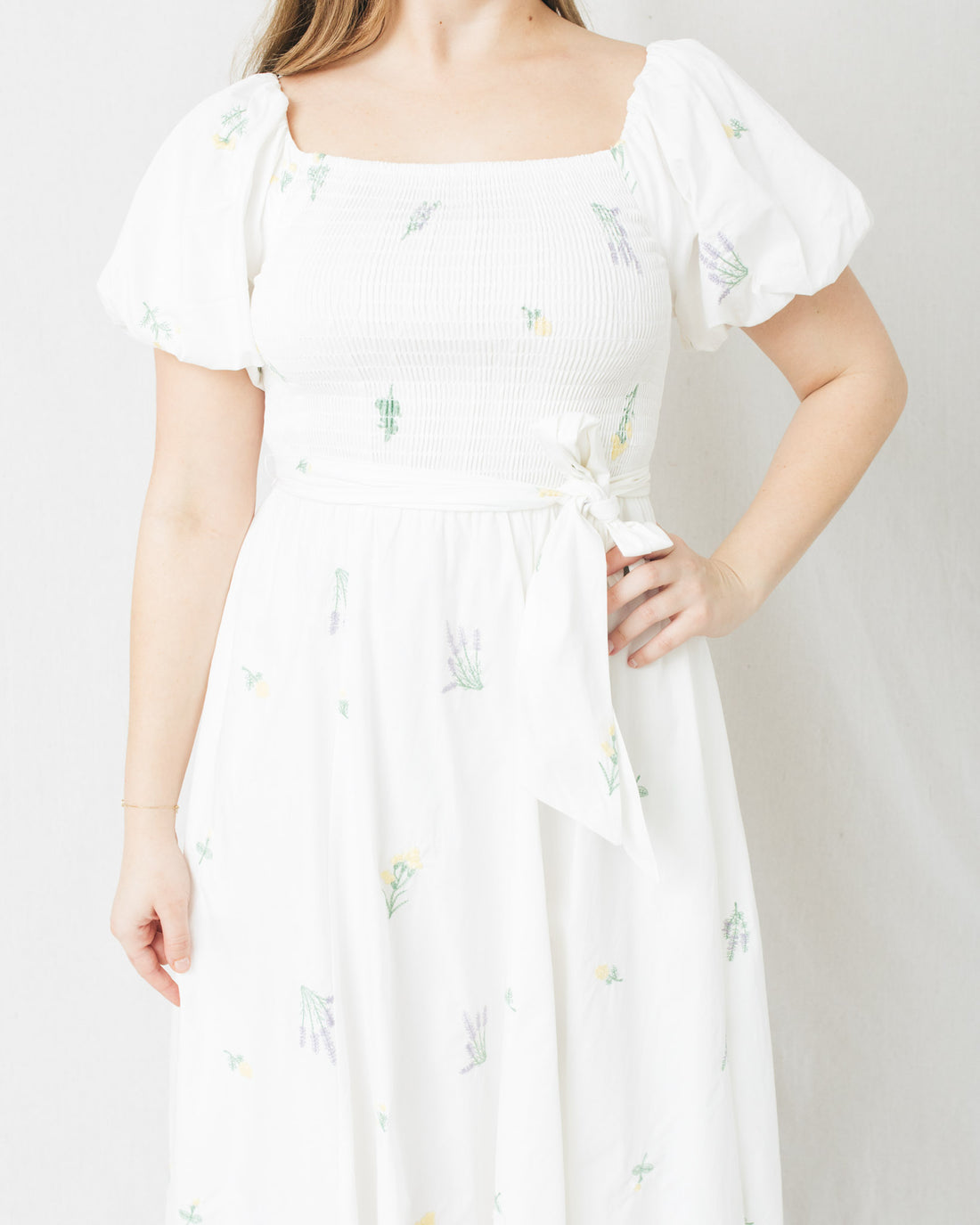 Gabriela Smocked Top Embroidered Midi Dress