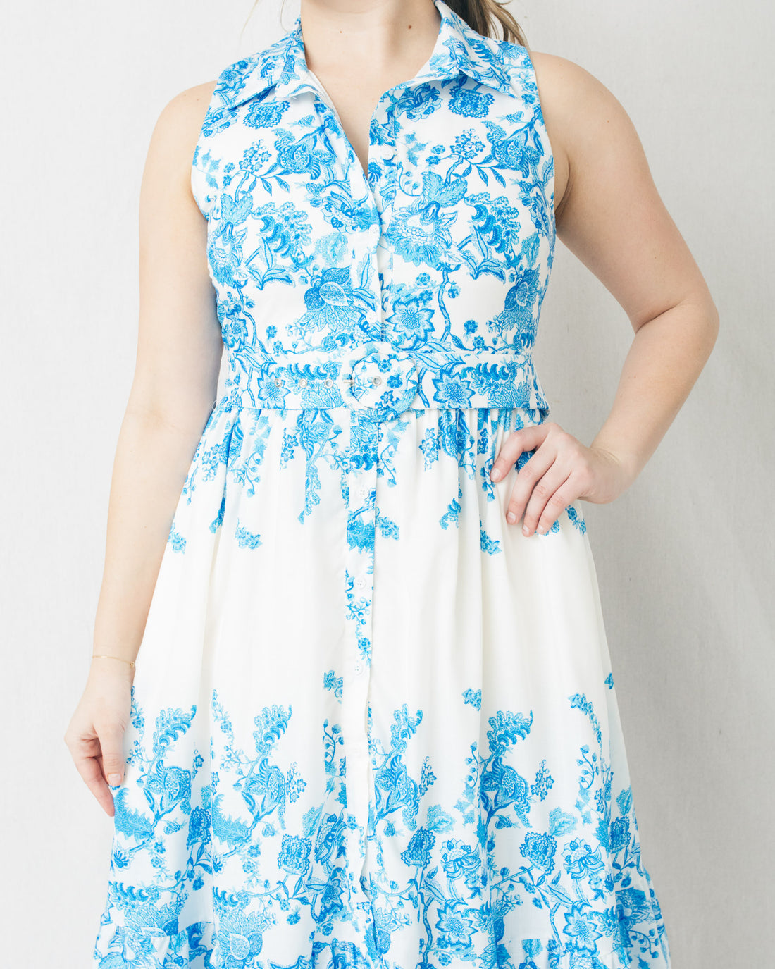 Ethel Sleeveless Floral Printed Belted Midi Dress