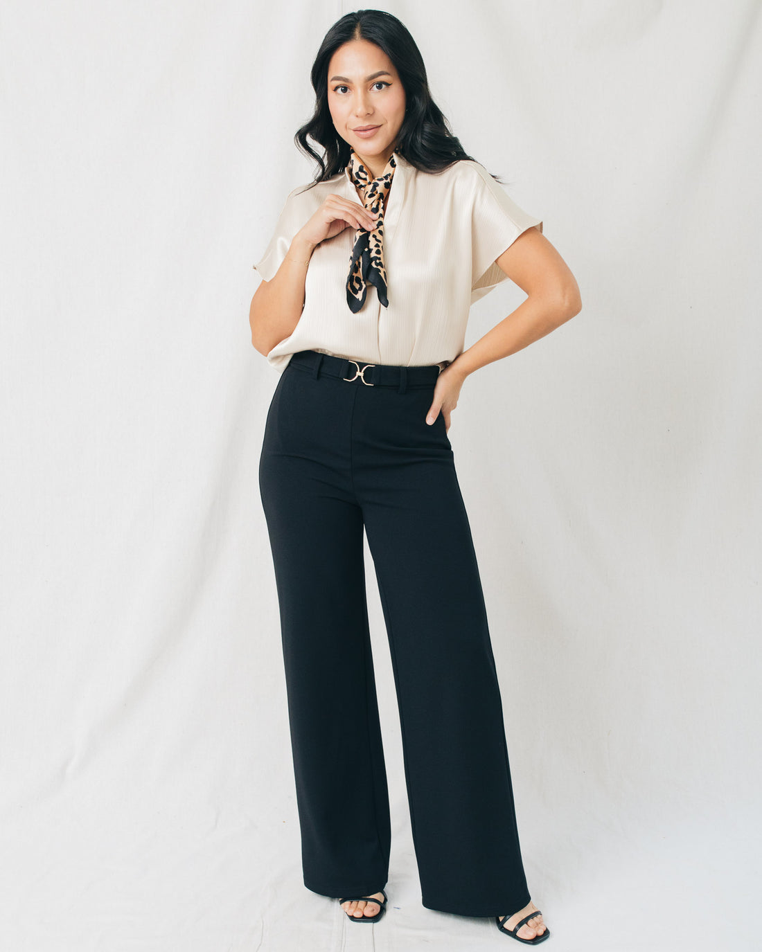 Allyssa Crinkle Satin Drop Shoulder Blouse