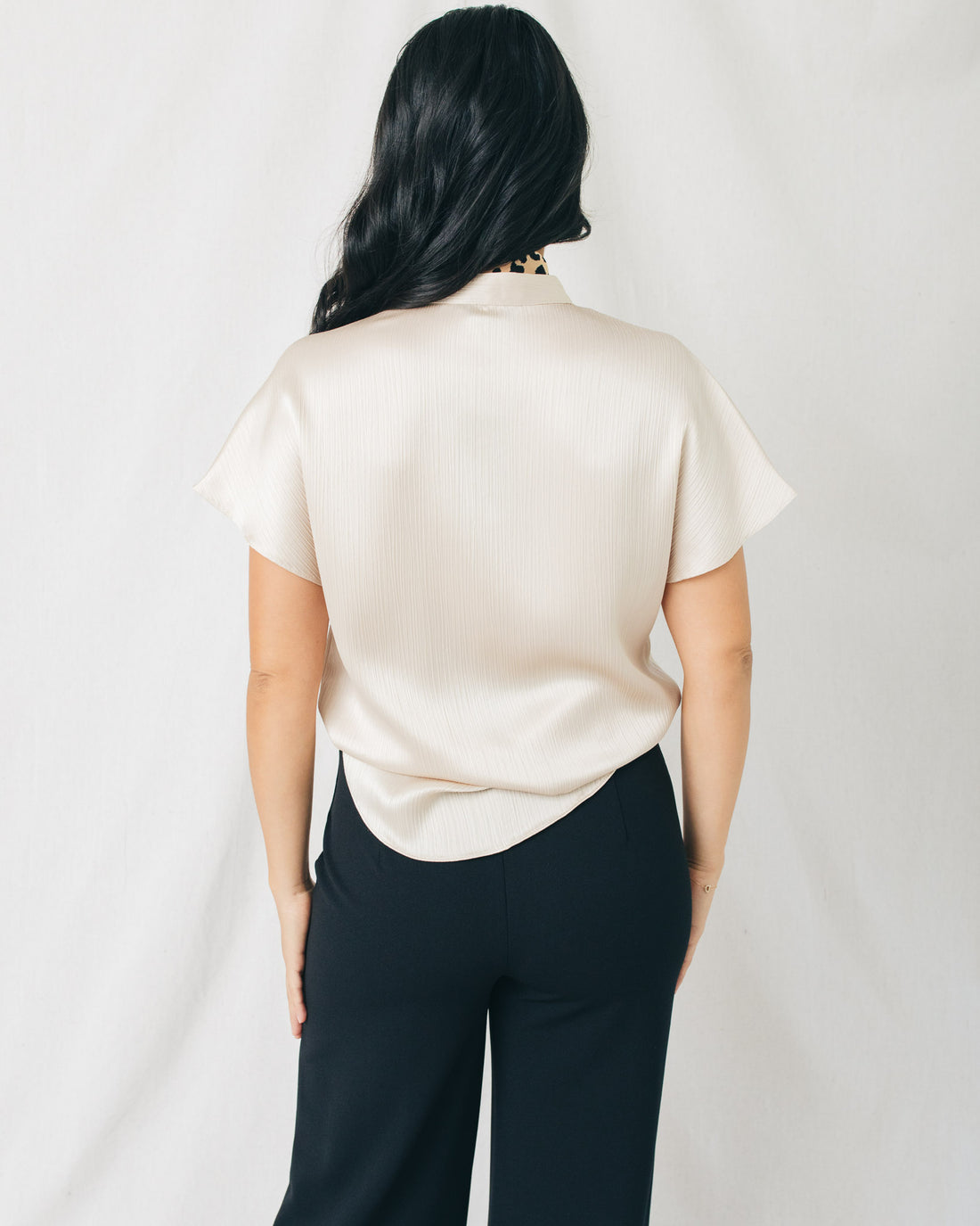 Allyssa Crinkle Satin Drop Shoulder Blouse