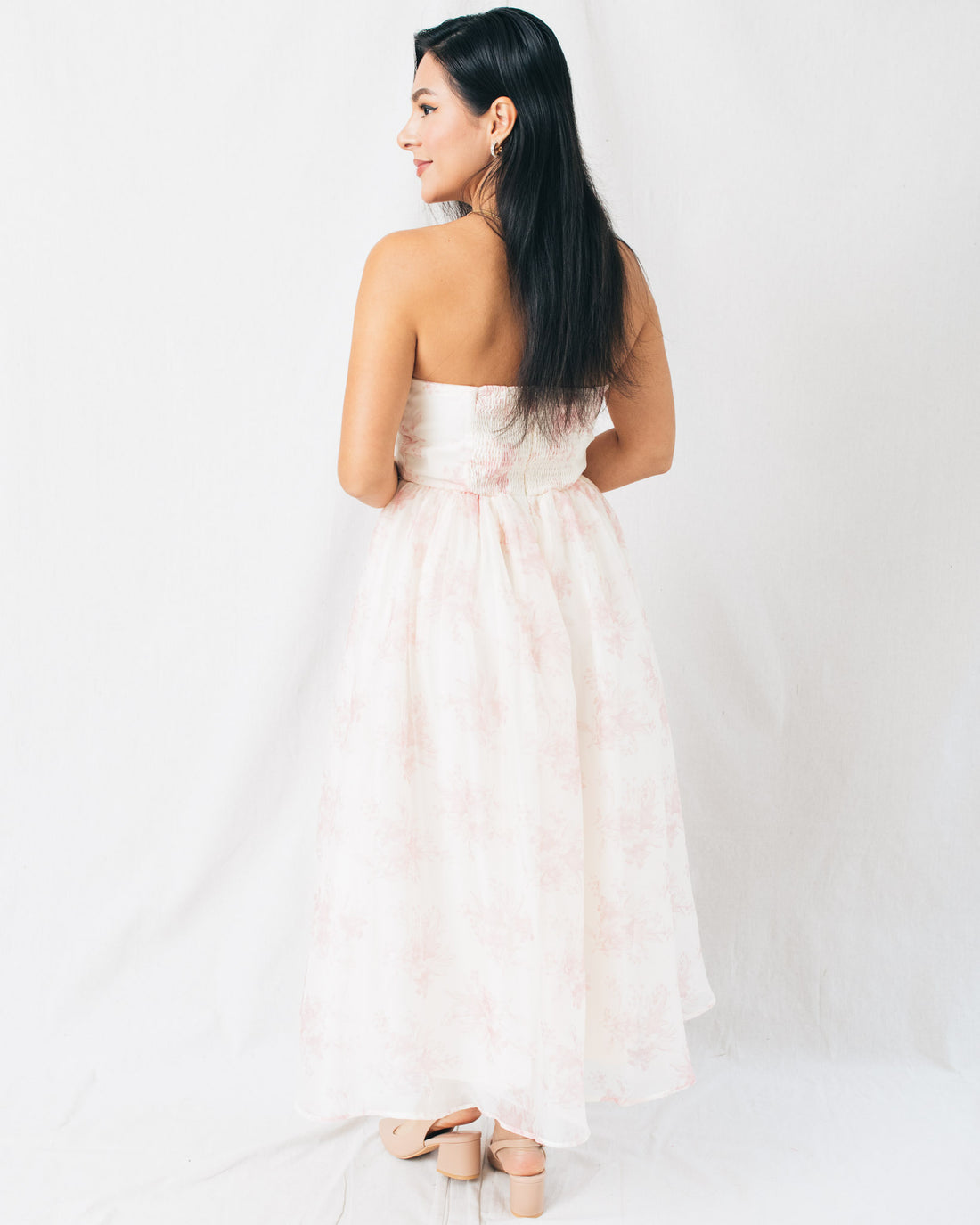 Annabel Floral Organza Plunged Midi Dress