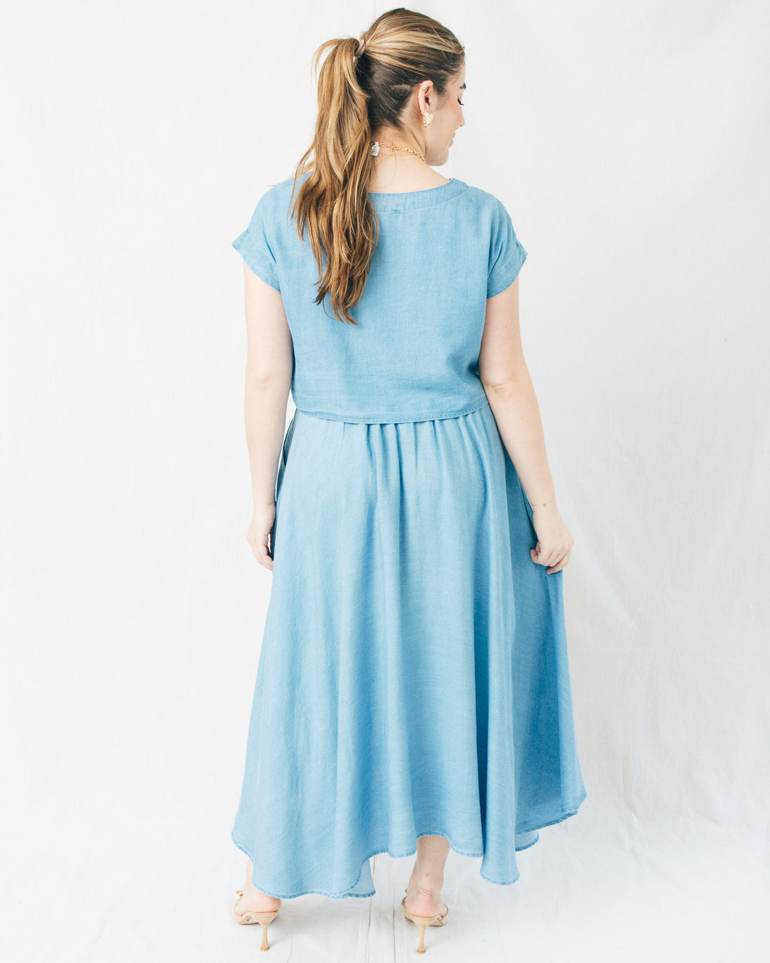 Tate Denim Pleated Midi Skirt