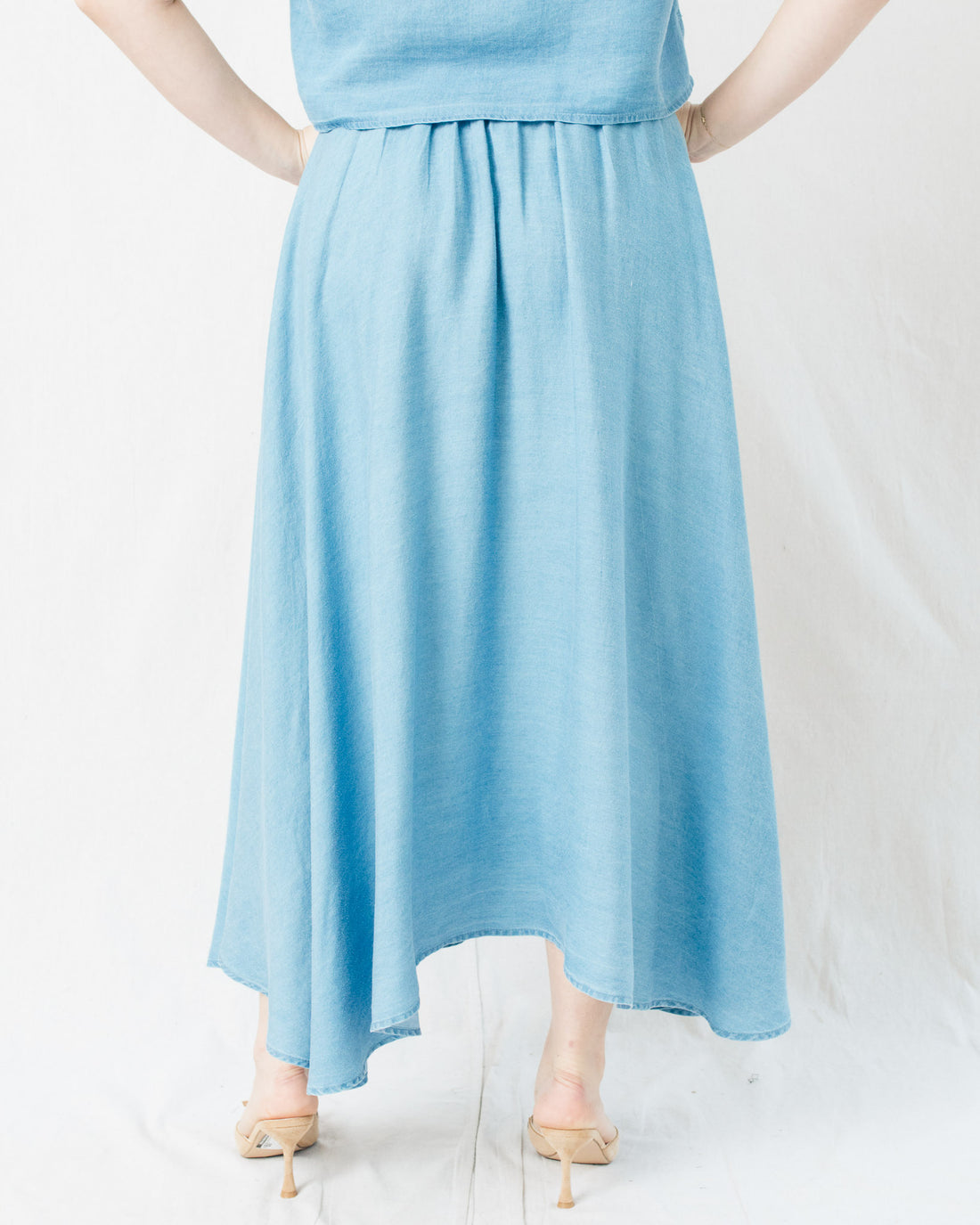 Tate Denim Pleated Midi Skirt